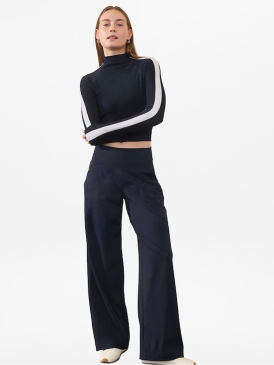 Athleta Pants - Athleta Venice wide leg pants, navy with black stripe, size large